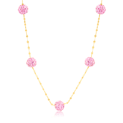 18K Pure Gold Pink Ball Necklace