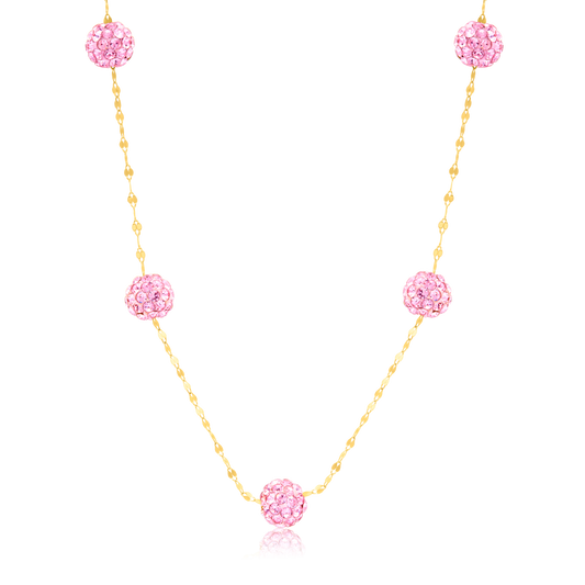 18K Pure Gold Pink Ball Necklace