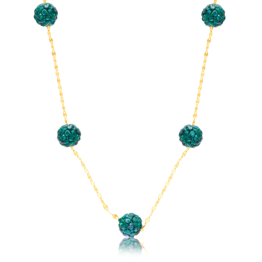 18K Pure Gold Green Ball Necklace