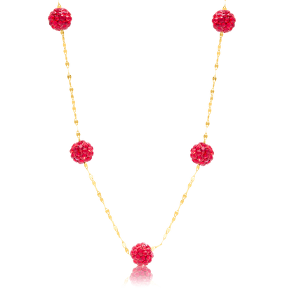 18K Pure Gold Red Ball Necklace
