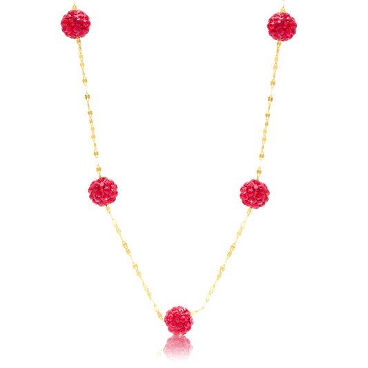 18K Pure Gold Red Ball Necklace