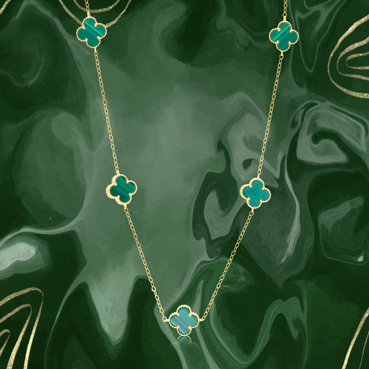 18K Pure Gold V.C Green Flower Necklace