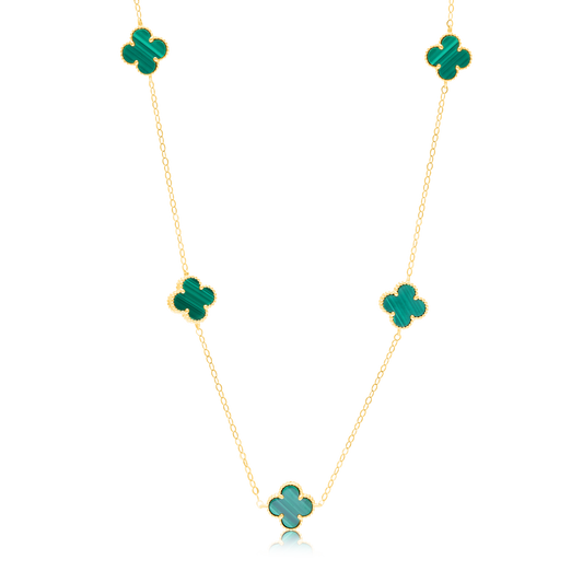 18K Pure Gold V.C Green Flower Necklace