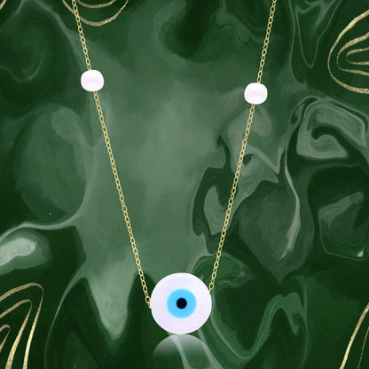 18K Pure Gold Round Evil Eye Seed Necklace