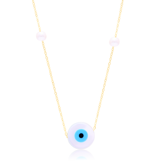 18K Pure Gold Round Evil Eye Seed Necklace