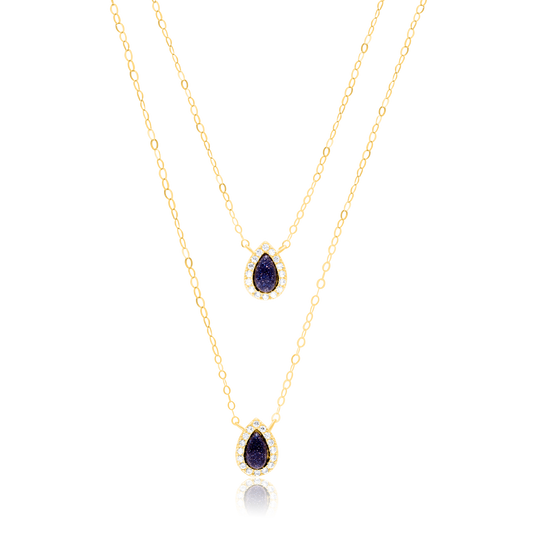 18K Pure Gold 2 Layer Violet Stone Necklace