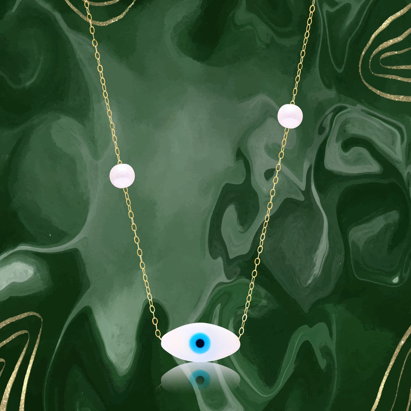 18K Pure Gold Evil Eye Seed Necklace