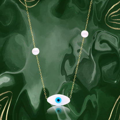 18K Pure Gold Evil Eye Seed Necklace