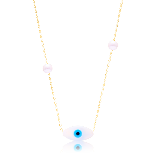 18K Pure Gold Evil Eye Seed Necklace