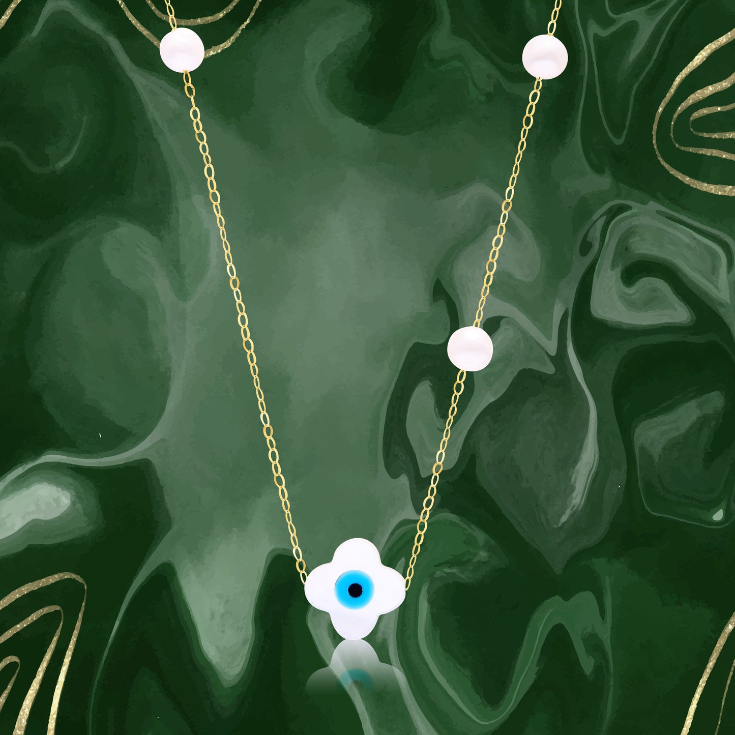 18K Pure Gold Evil Eye Seed Necklace