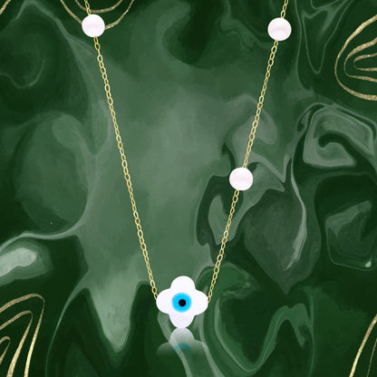 18K Pure Gold Evil Eye Seed Necklace