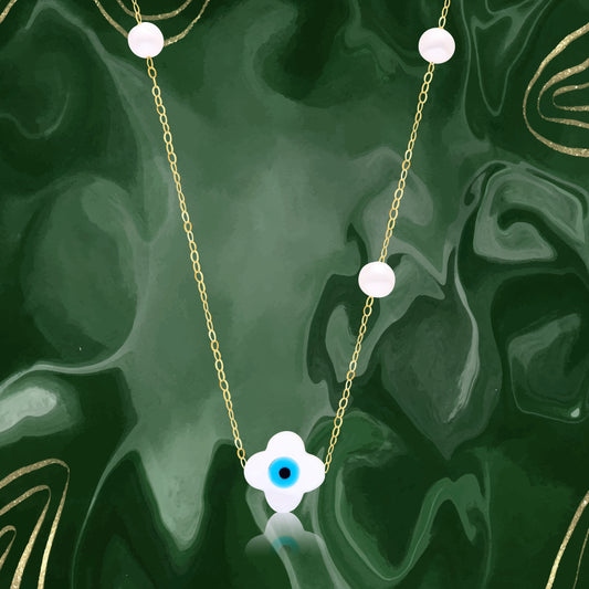 18K Pure Gold Evil Eye Seed Necklace