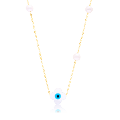 18K Pure Gold Evil Eye Seed Necklace