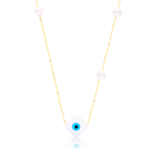 18K Pure Gold Evil Eye Seed Necklace
