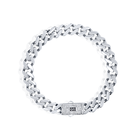 18K Pure White Gold Elegant Thick Linked Bracelet