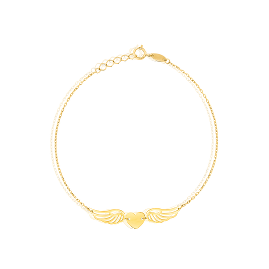 18K Pure Gold Heart Wings Bracelet