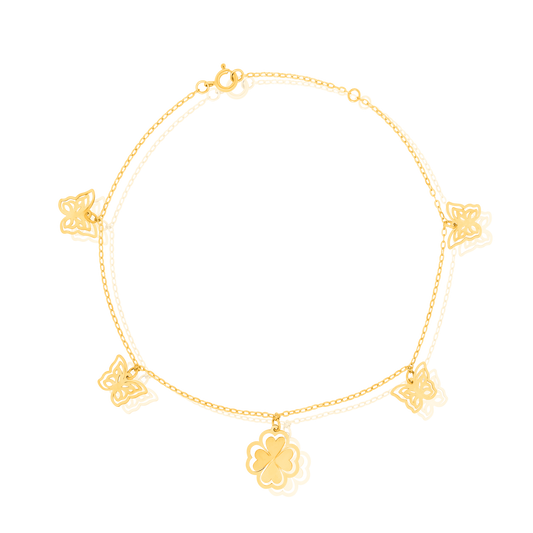 18K Pure Gold Butterfly Flower Bracelet