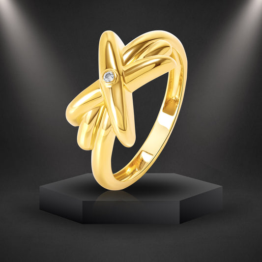 18K Pure Gold Star Stone Ring