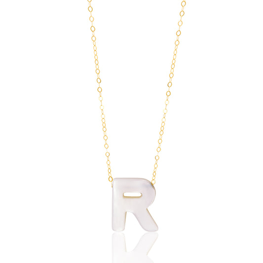 18K Pure Gold Letter R Necklace