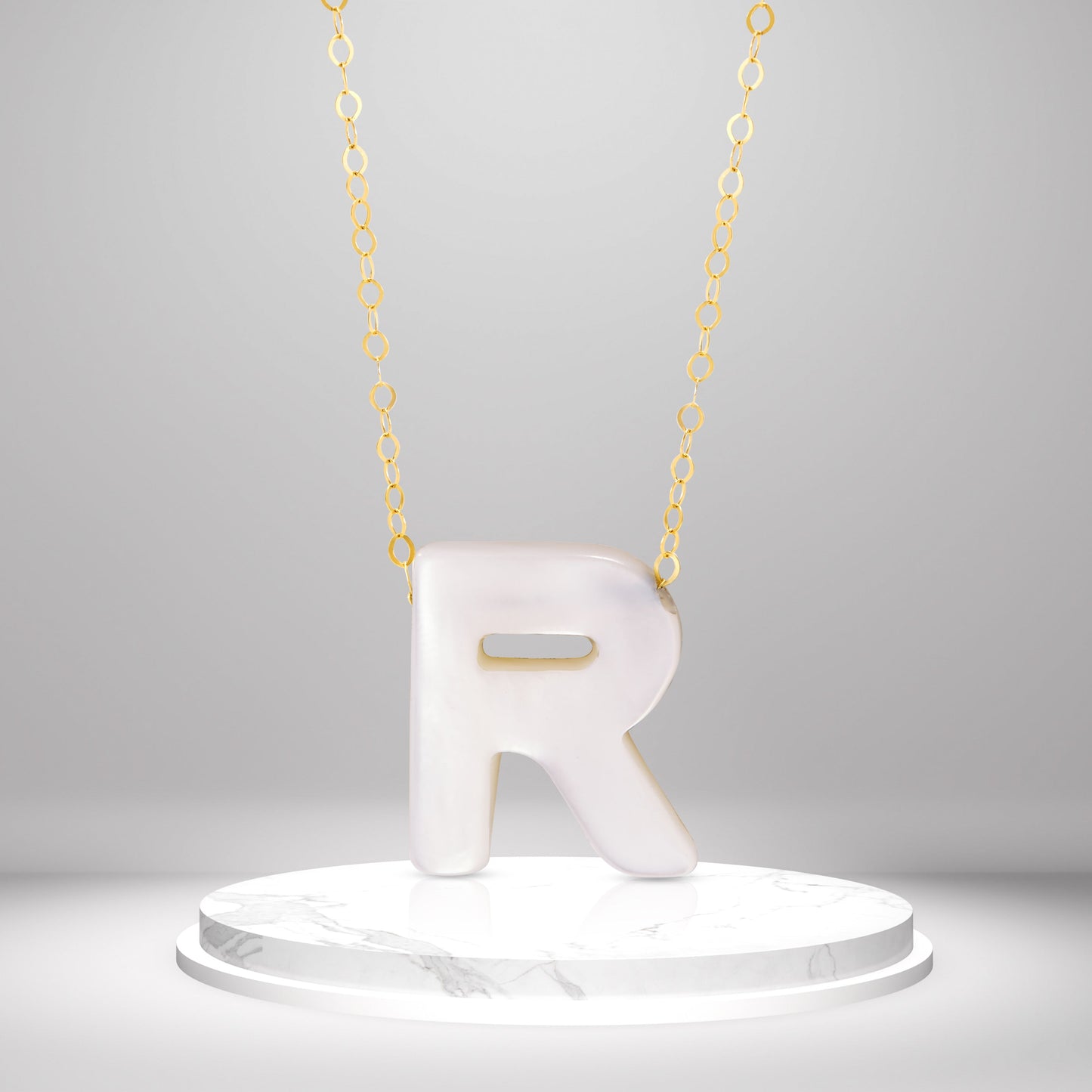 18K Pure Gold Letter R Necklace