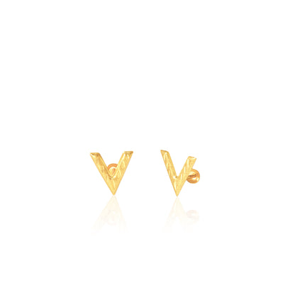18K Pure Gold V Screw Earring Set