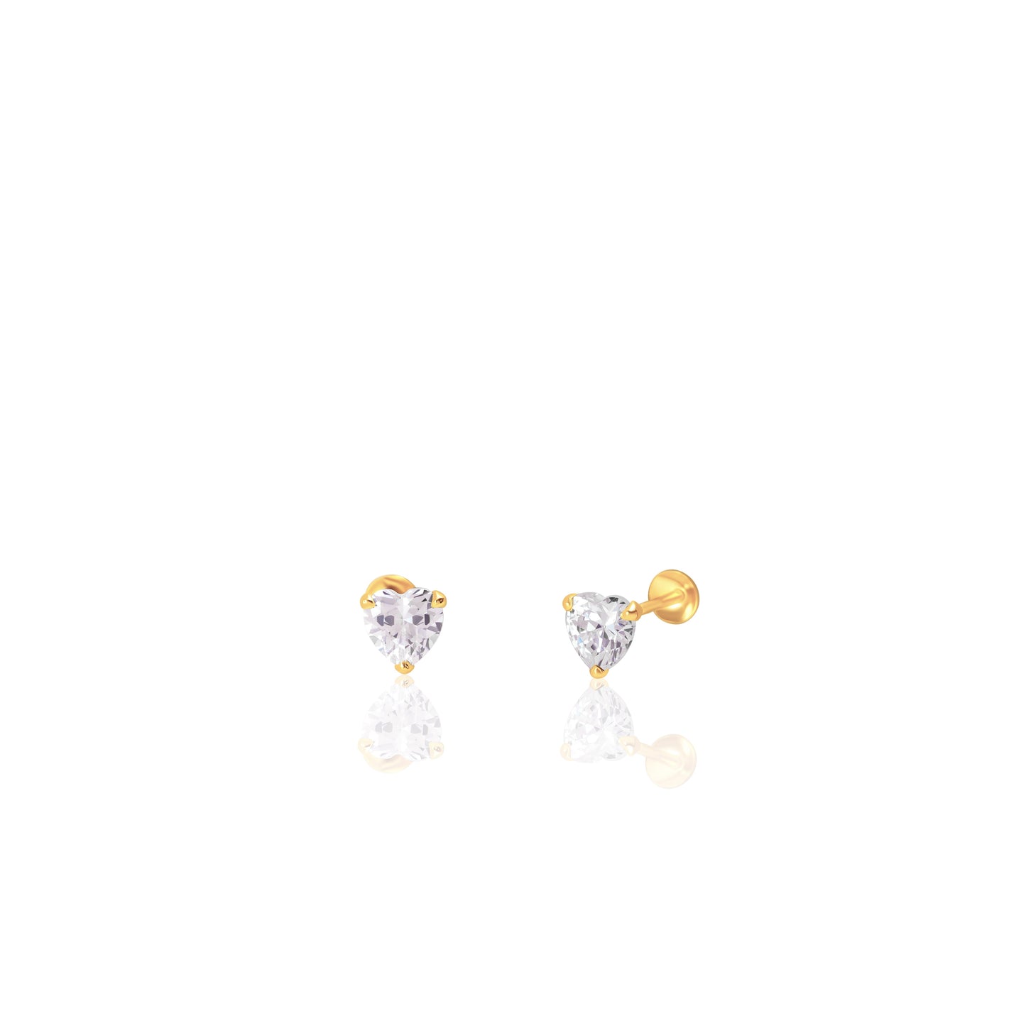 18K Pure Gold Heart Stone Screw Earring Set
