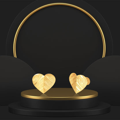 18K Pure Gold Heart Screw Earring Set