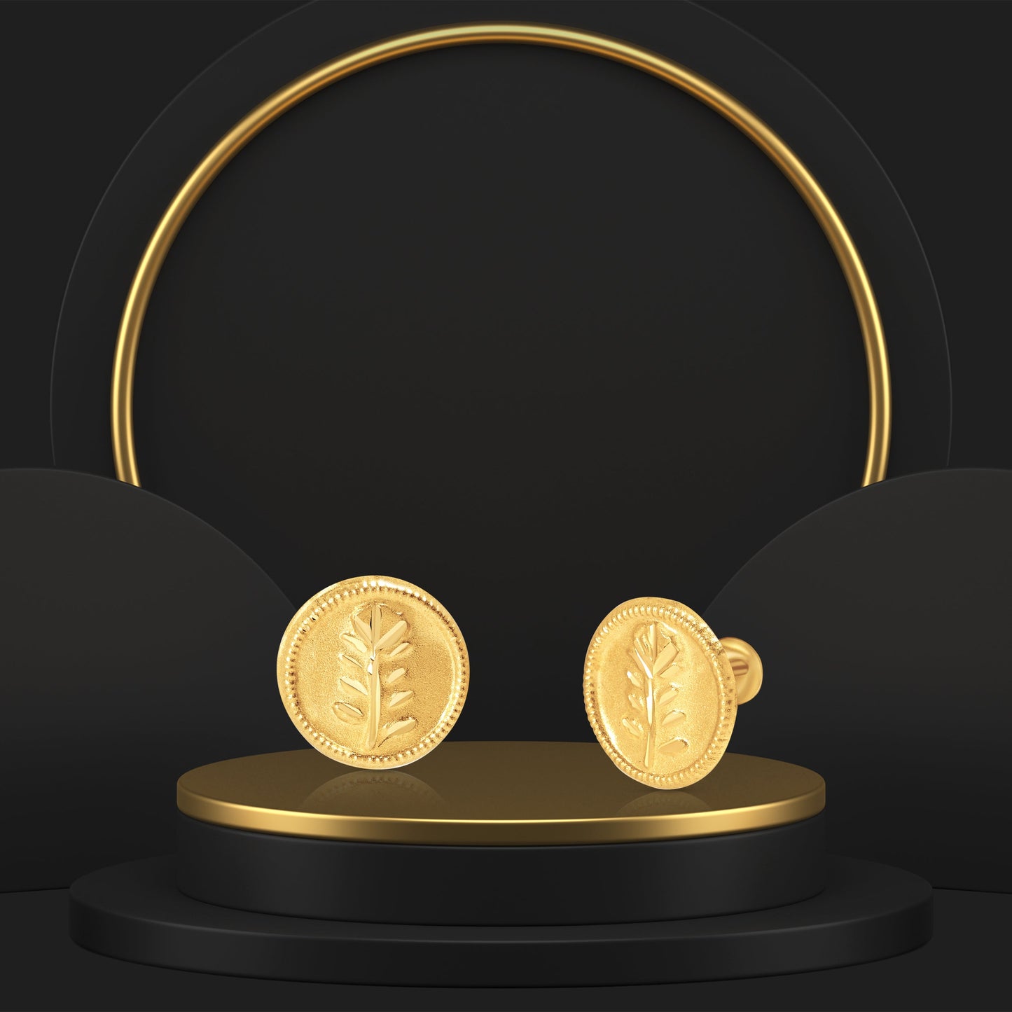 18K Pure Gold Round Flower Screw Earring Set