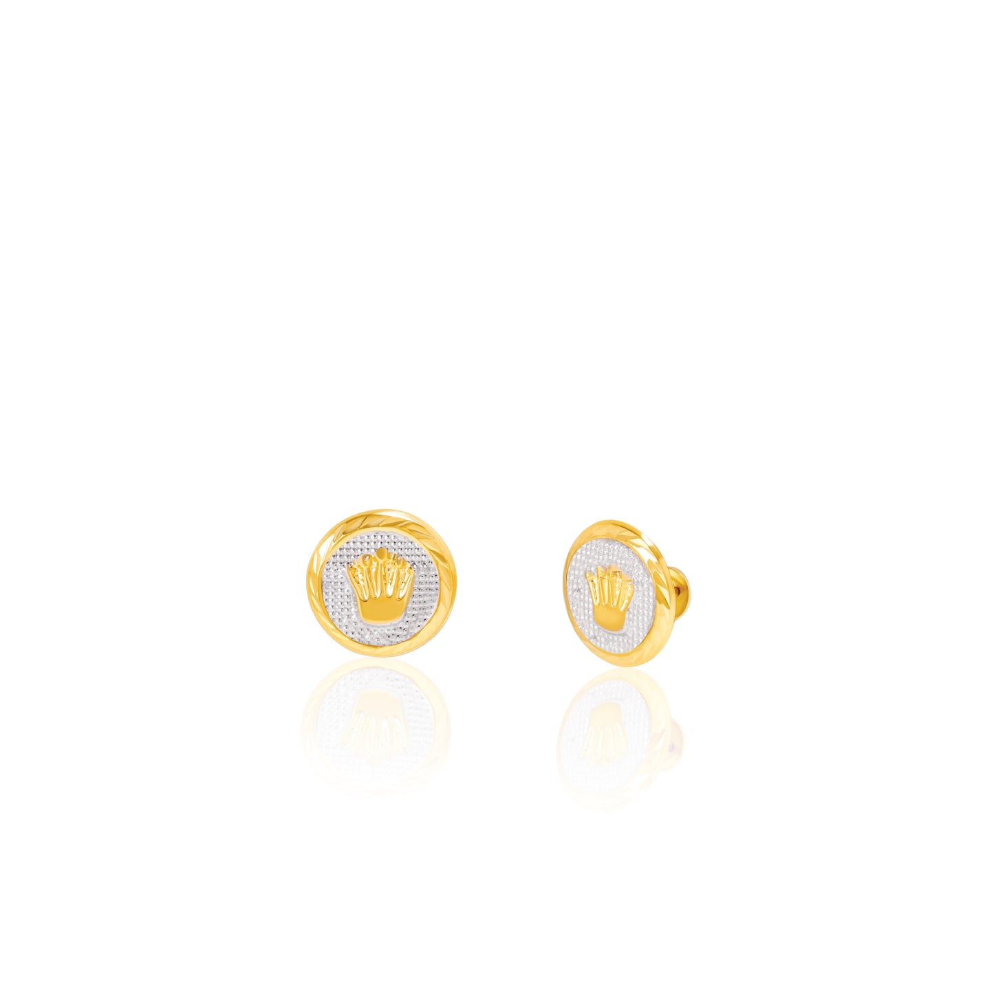 18K Pure Gold Crown Screw Earring Set