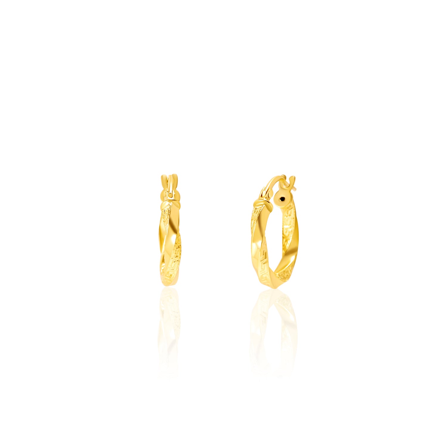 18K Pure Gold Twisted Round Loop Earring Set