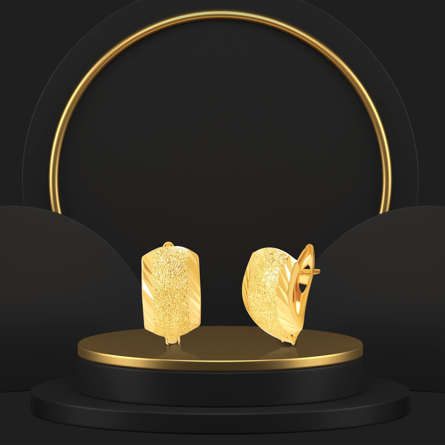 18K Pure Gold Curved Clip Earring Set