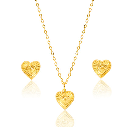 18K Pure Gold Heart Jewelry Set