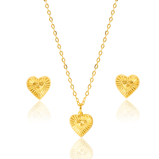 18K Pure Gold Heart Jewelry Set