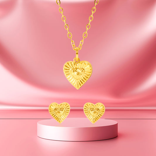 18K Pure Gold Heart Jewelry Set