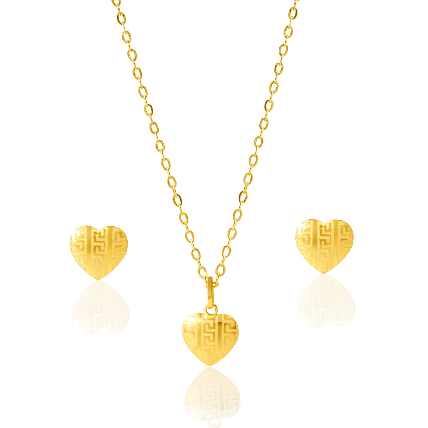 18K Pure Gold Heart Jewelry Set