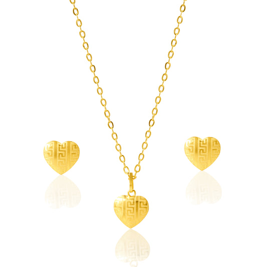 18K Pure Gold Heart Jewelry Set
