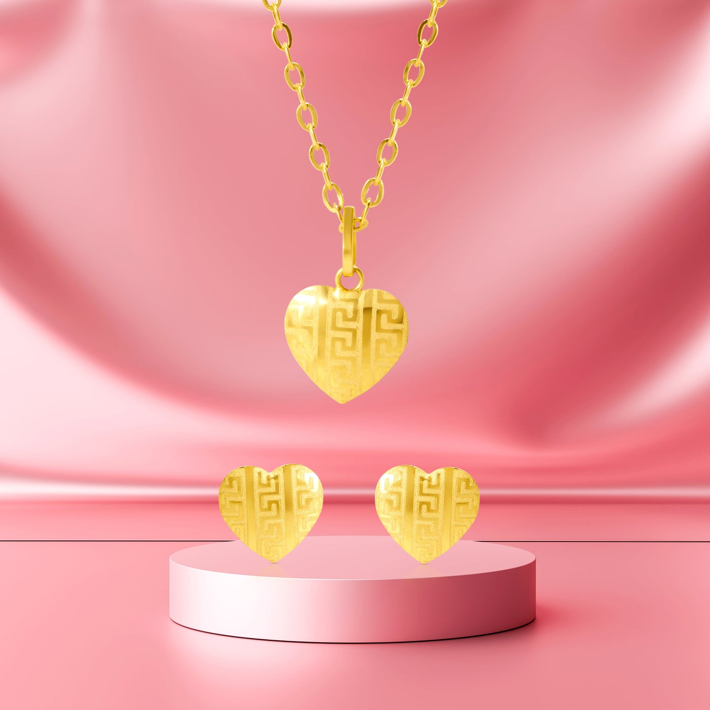 18K Pure Gold Heart Jewelry Set