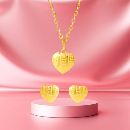18K Pure Gold Heart Jewelry Set