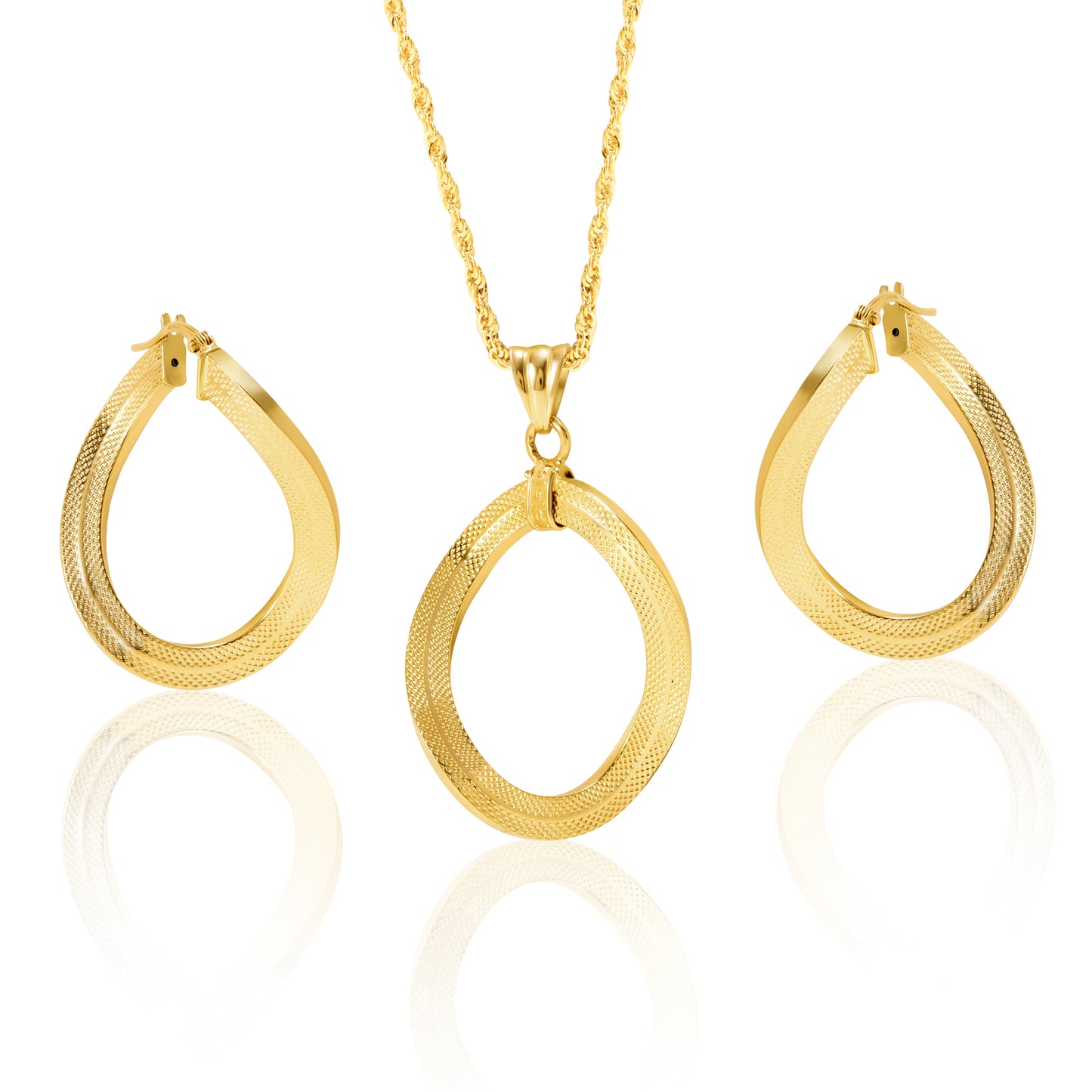 18K Pure Gold Oval Twisted Jewelry Set