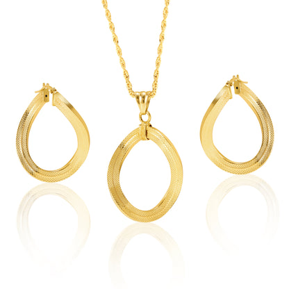18K Pure Gold Oval Twisted Jewelry Set