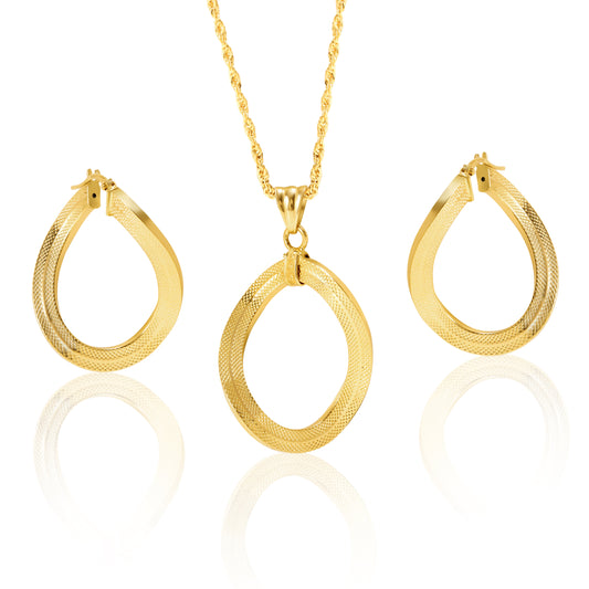 18K Pure Gold Oval Twisted Jewelry Set