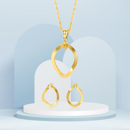 18K Pure Gold Oval Twisted Jewelry Set