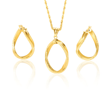 18K Pure Gold Oval Twisted Jewelry Set