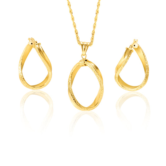 18K Pure Gold Oval Twisted Jewelry Set