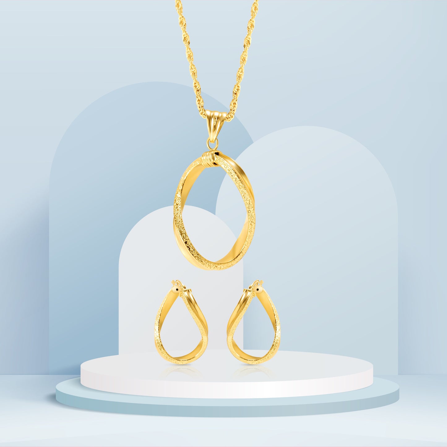 18K Pure Gold Oval Twisted Jewelry Set