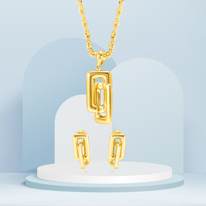 18K Pure Gold Double Square Jewelry Set