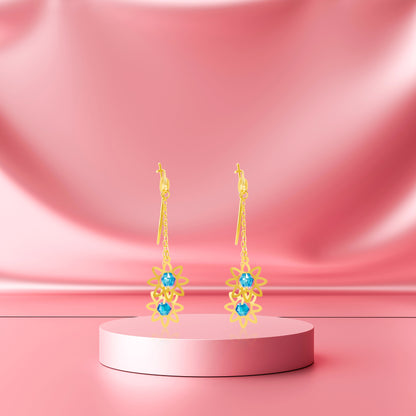 18K Pure Gold Blue Stone Flower Jewelry Set