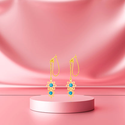 18K Pure Gold Blue Stone Flower Jewelry Set