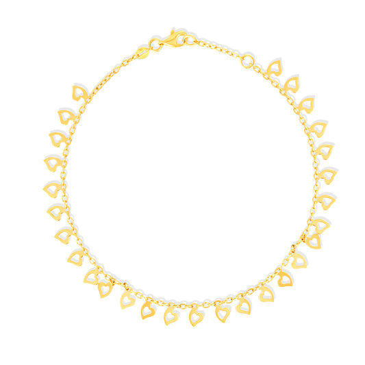 18K Pure Gold Hanging Hearts Anklet