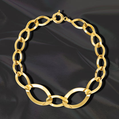 18K Pure Gold Oval Linked Bracelet